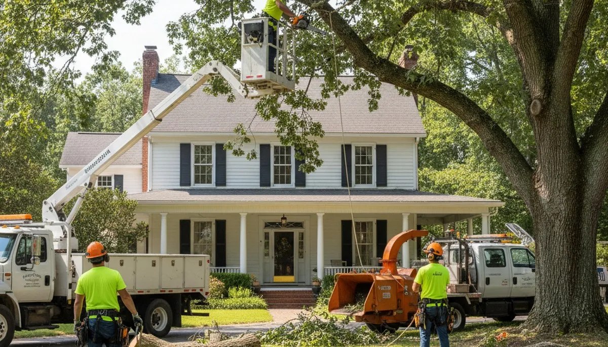 Tree service crew in Greenville, NC providing professional tree care and removal for local properties