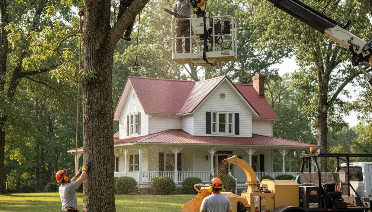 Tree service crew in Greenville, NC providing professional tree care and removal for local properties