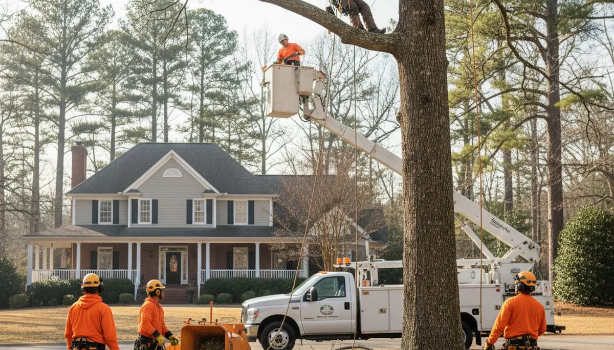 Tree service crew in Greenville, NC providing professional tree trimming and removal services